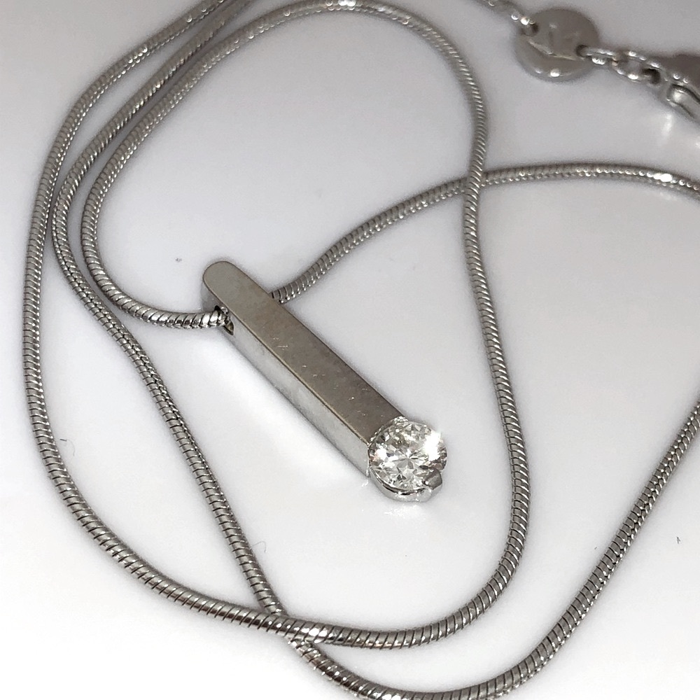 MOVADO Solid 18K White Gold Natural Diamond Modern Designer Necklace (not 14K)